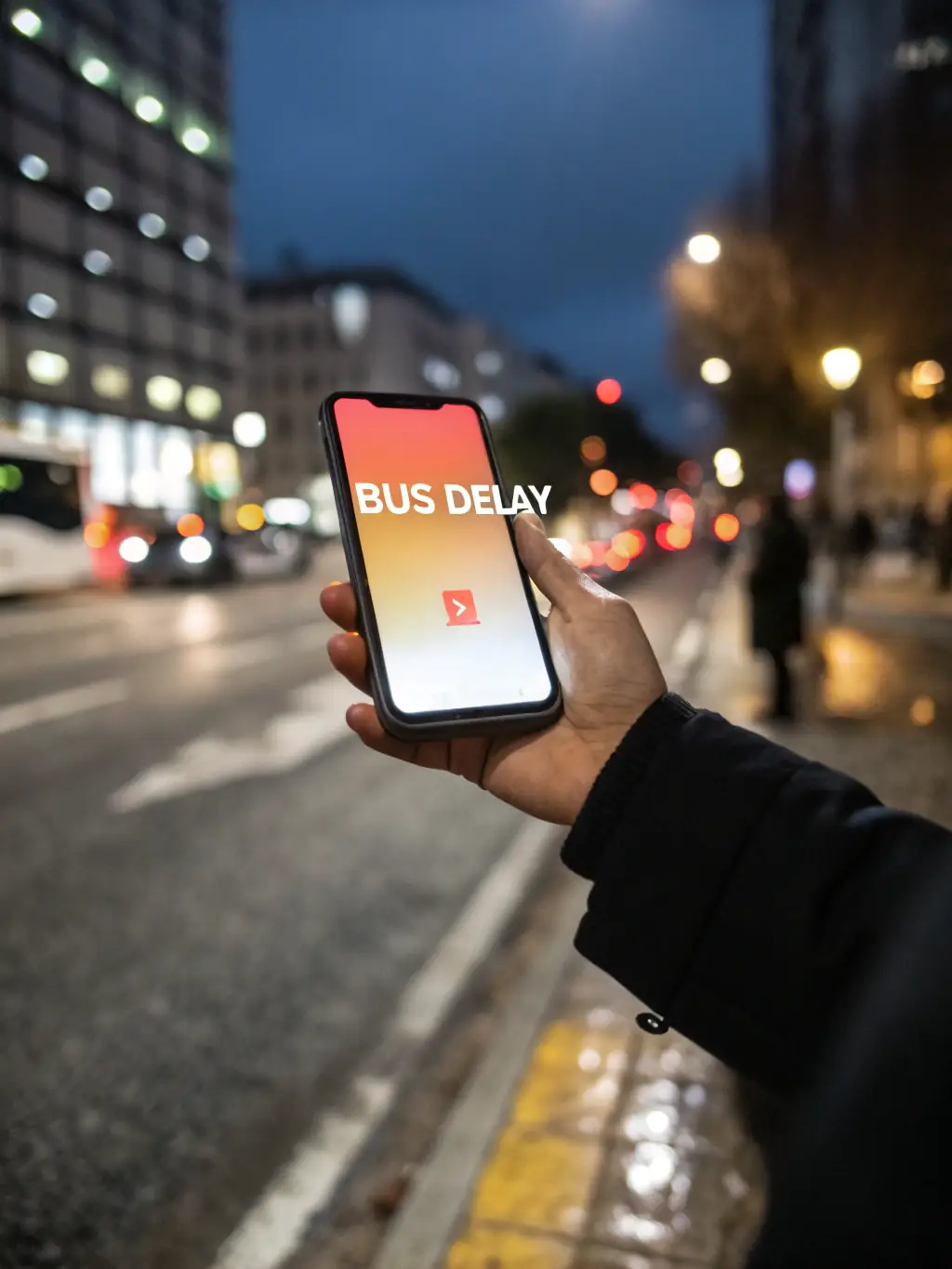 A screenshot of a mobile phone displaying a push notification from D5Courier, informing the user about a 15-minute delay due to traffic congestion on the Trans-Canada Highway. The notification includes an updated estimated delivery time.