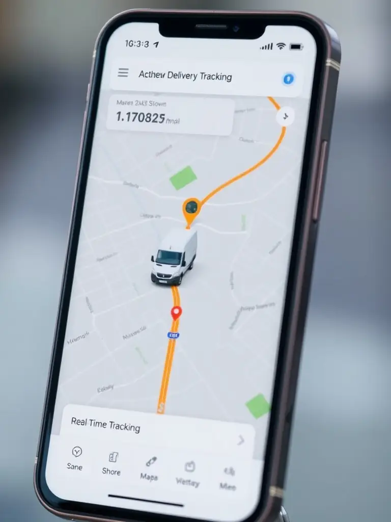 A screenshot of the D5Courier mobile app, showing a map with a courier's live location and an estimated time of arrival. A pop-up message indicates a slight detour due to a road closure.