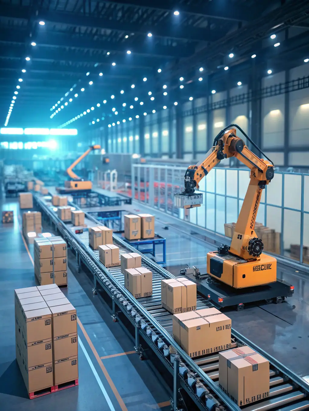 A well-organized warehouse scene showcasing D5Courier's e-commerce logistics capabilities, with packages neatly arranged and ready for shipment in Kamloops, BC.